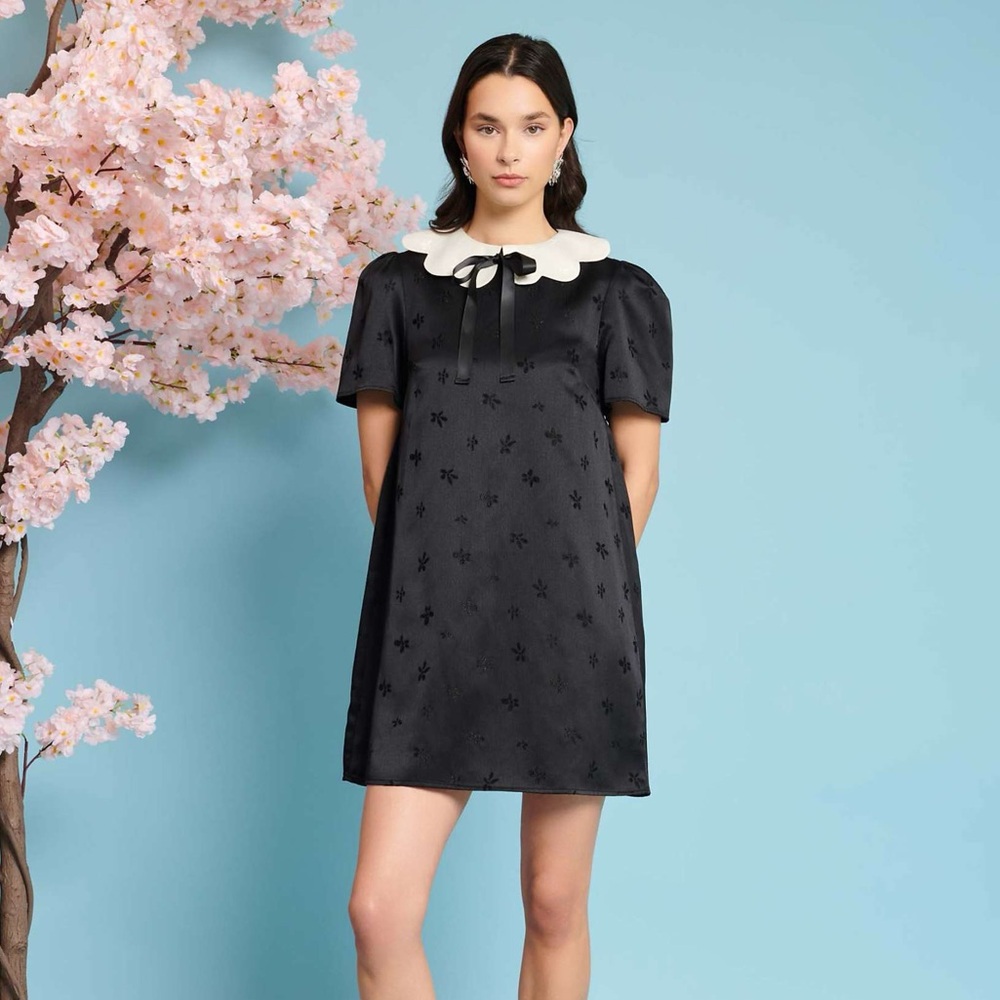 Sister Jane Jacquard Mini Dress Scallop Collar - Black/White - Size Medium - NWT